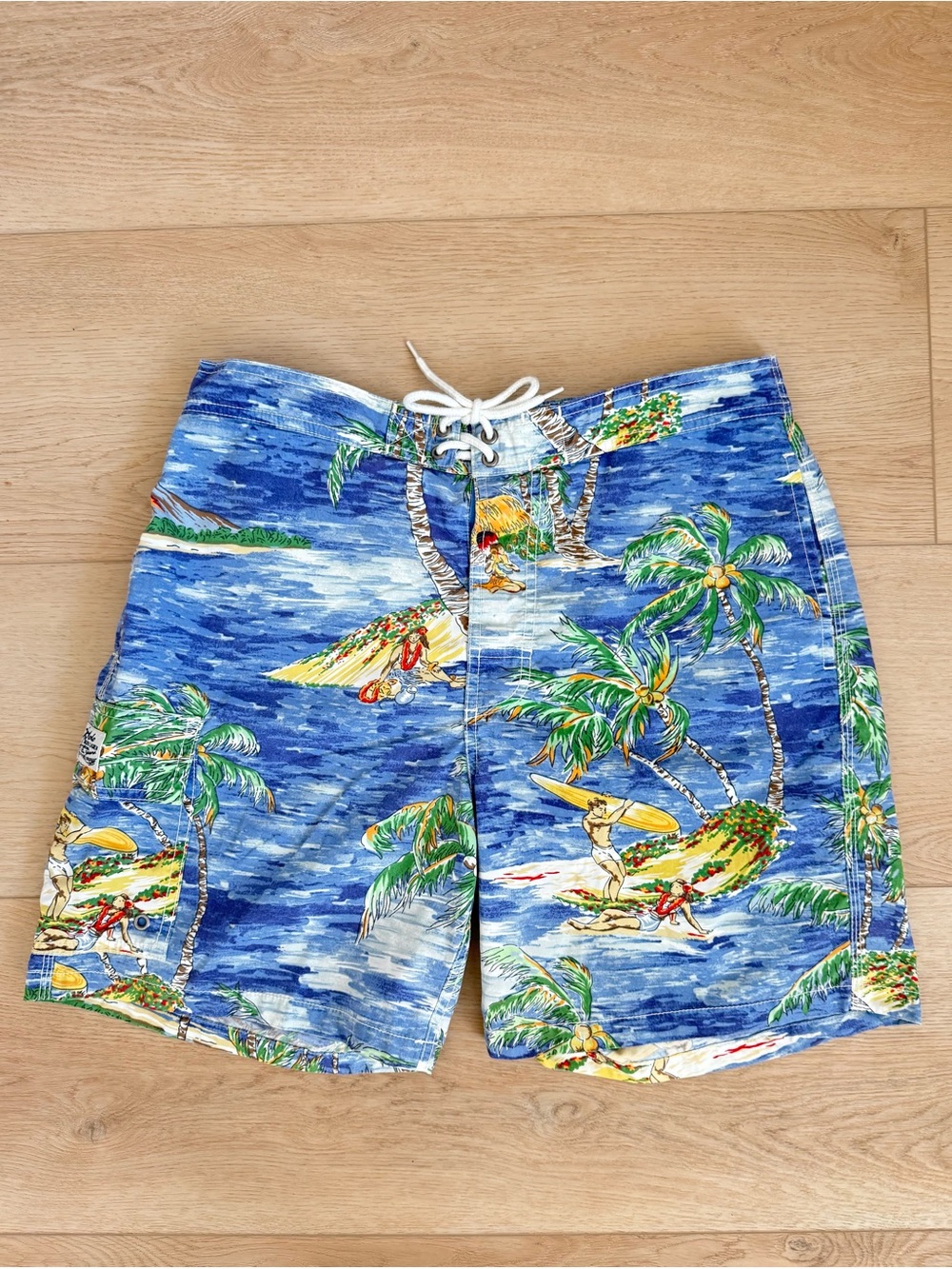 VTG Polo Ralph Lauren Board Surf Shorts Hawaiian Surfboard Print Y2K Men’s S